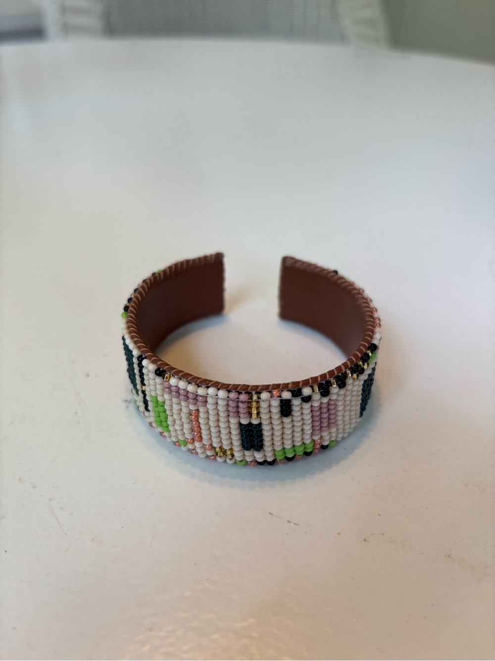Noonday Collection Beaded Cuff Bracelet - Pink, Green, Black & White